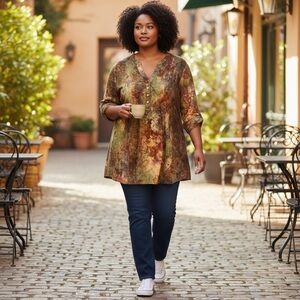 Simply Noelle Red Brown 3/4 Sleeve Tunic